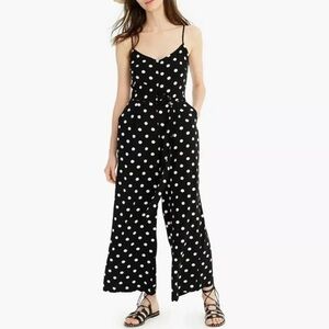 J Crew Jumpsuit Pants Polka Dot Sweetheart Button Front Wide Leg Black White